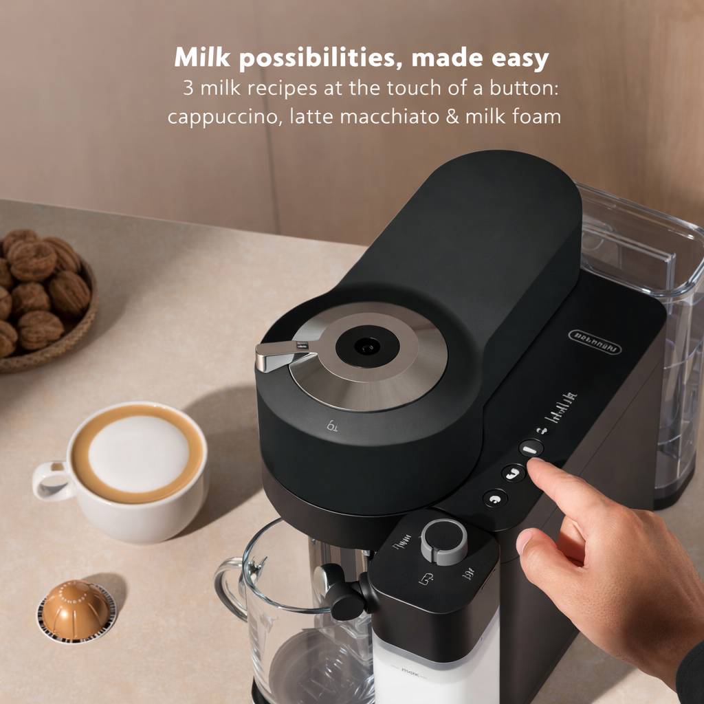 Coffee and Espresso Maker with Milk System, Matte Black & Glossy Finish